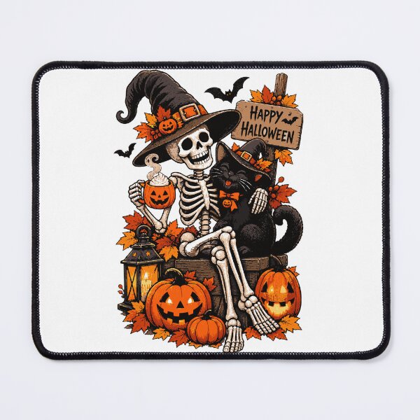 Item preview, Happy Halloween Skeleton and Black Cat Witch designed and sold by Sunday.Supply.