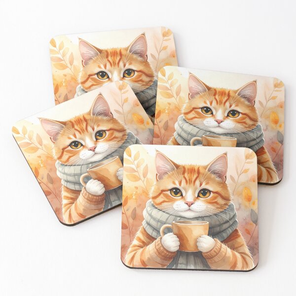Item preview, Cat Holding Warm Coffee Mug Watercolor designed and sold by BetweenForms.