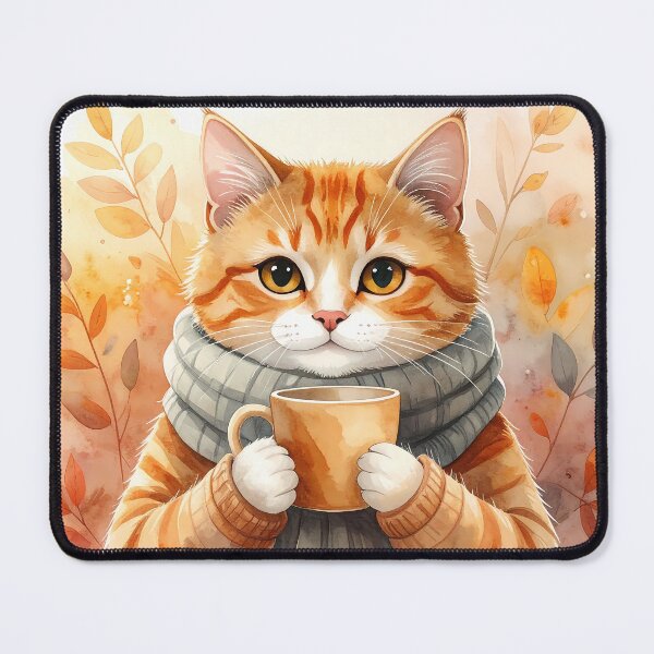 Item preview, Cat Holding Warm Coffee Mug Watercolor designed and sold by BetweenForms.