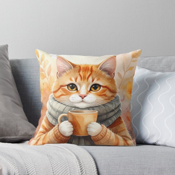 Item preview, Cat Holding Warm Coffee Mug Watercolor designed and sold by BetweenForms.