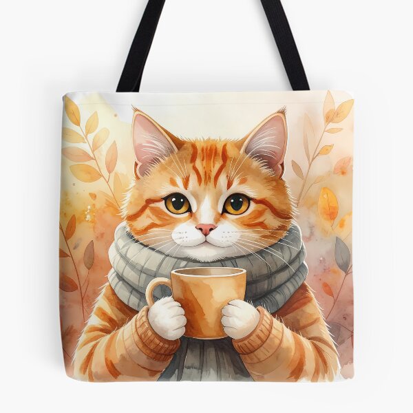 Item preview, Cat Holding Warm Coffee Mug Watercolor designed and sold by BetweenForms.