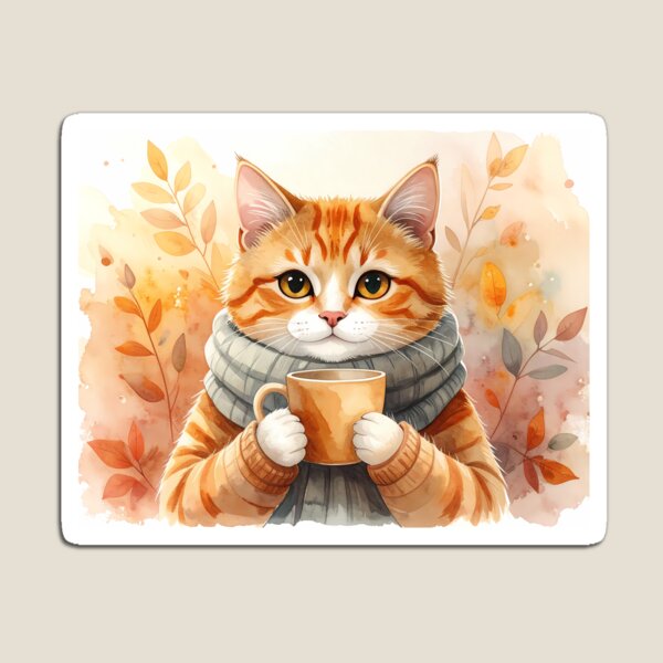 Artikelvorschau, Katze hält warme Kaffeetasse (Aquarell) entworfen und verkauft von BetweenForms.
