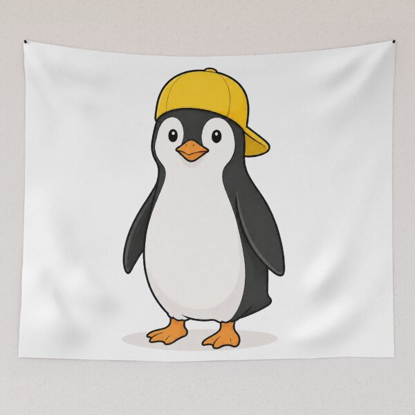 Item preview, Cute Penguin with Yellow Cap – Funny Kawaii Penguin Character designed and sold by LittleGinnyArt.