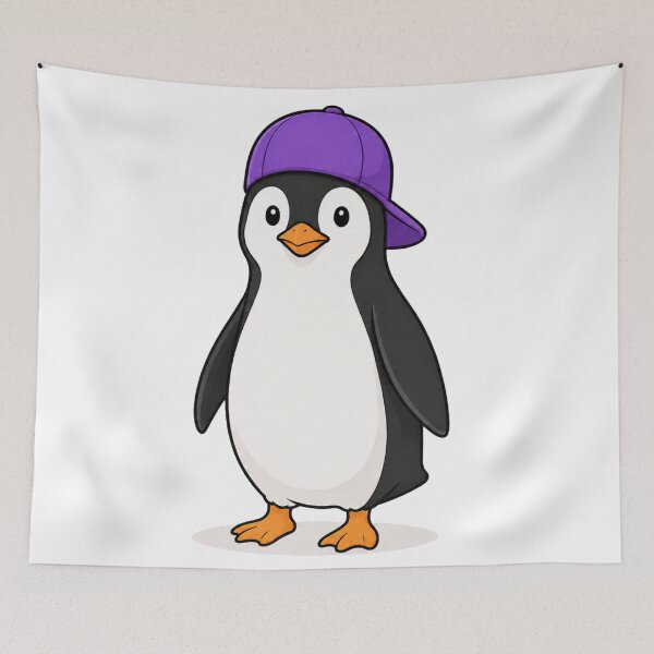 Item preview, Cute Penguin with Purple Cap – Funny Kawaii Penguin Character designed and sold by LittleGinnyArt.