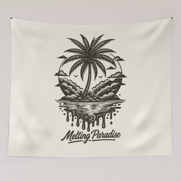 Item preview, Melting Paradise Dripping Palm Tree Tropical Island Vintage Linocut Surf Art designed and sold by MarCinu Art.