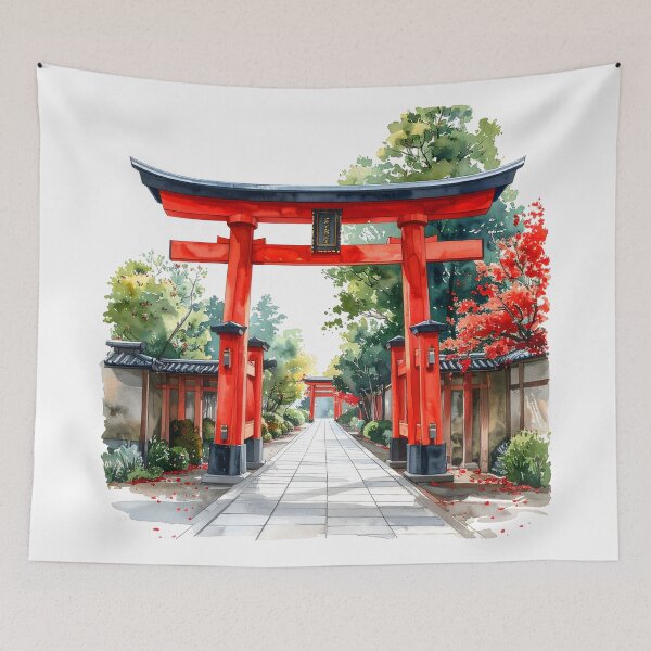 Item preview, Red Torii Gate in Misty Bamboo Forest designed and sold by BetweenForms.