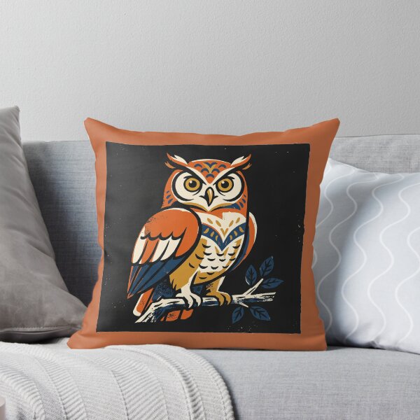 Item preview, Great Horned Owl Retro Linocut Folk Art Block Print designed and sold by KiwiRider.