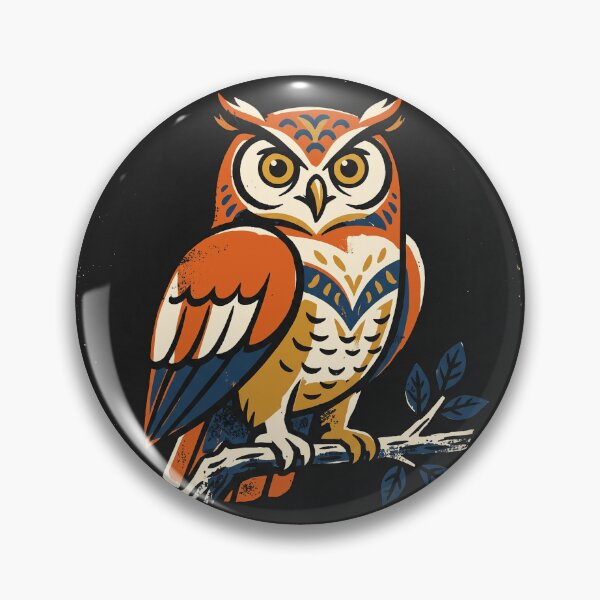 Item preview, Great Horned Owl Retro Linocut Folk Art Block Print designed and sold by KiwiRider.