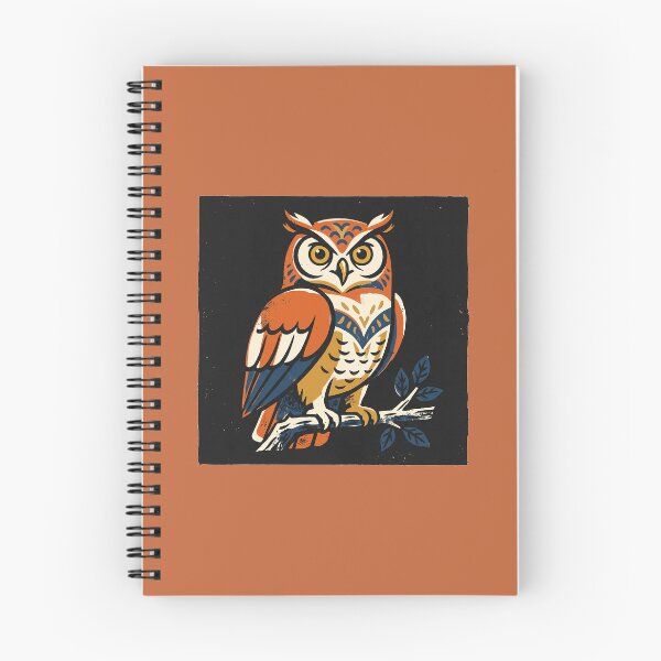 Item preview, Great Horned Owl Retro Linocut Folk Art Block Print designed and sold by KiwiRider.