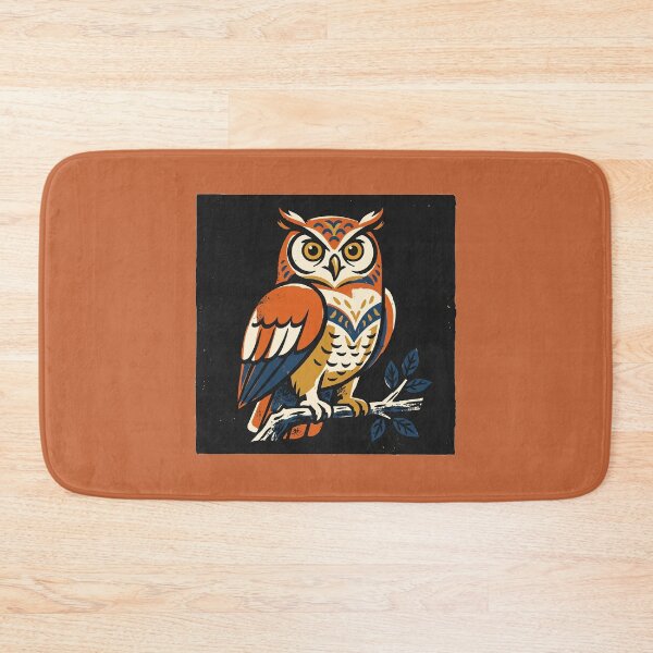 Item preview, Great Horned Owl Retro Linocut Folk Art Block Print designed and sold by KiwiRider.
