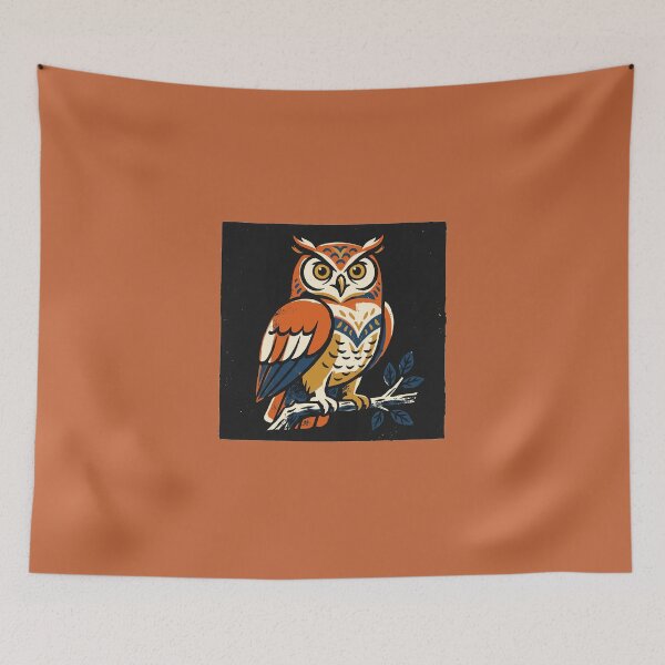 Item preview, Great Horned Owl Retro Linocut Folk Art Block Print designed and sold by KiwiRider.