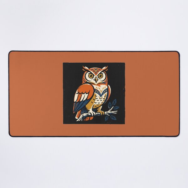 Item preview, Great Horned Owl Retro Linocut Folk Art Block Print designed and sold by KiwiRider.