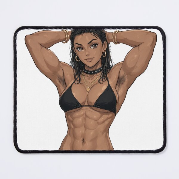 Item preview, Animated Manga art woman standing with hands behind her heads in a bikini top with unshaven underarms designed and sold by Vintage Designs +.