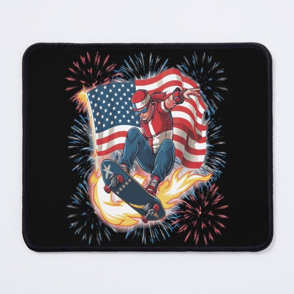 Item preview, American Flag Skateboarding USA Skater with Fireworks designed and sold by SkymarArt.