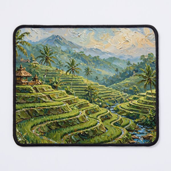 Item preview, Bali Rice Terraces And Palm Trees - Ubud Lush Green Tropical Landscape Painting designed and sold by Jozefin's Studio.