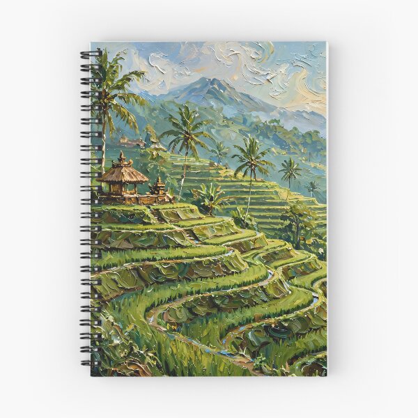 Item preview, Bali Rice Terraces And Palm Trees - Ubud Lush Green Tropical Landscape Painting designed and sold by Jozefin's Studio.
