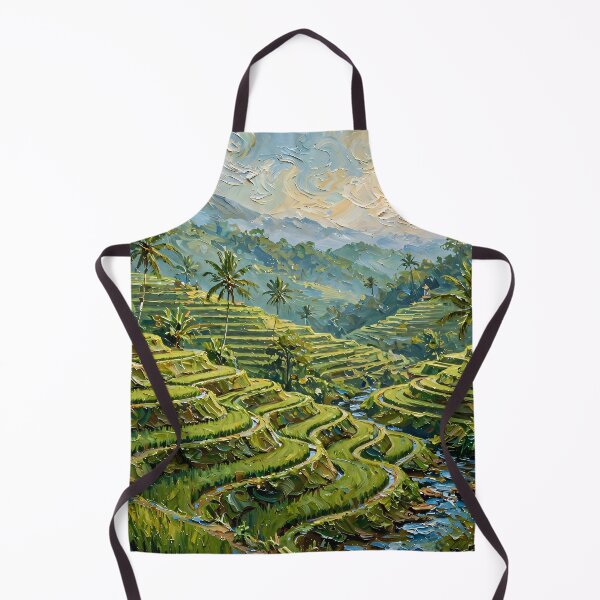 Item preview, Bali Rice Terraces And Palm Trees - Ubud Lush Green Tropical Landscape Painting designed and sold by Jozefin's Studio.