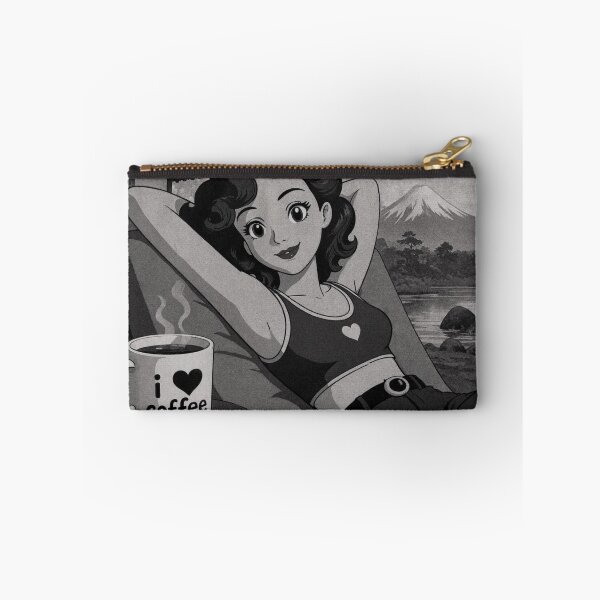 Item preview, Cute anime manga girl reclining with a cup of coffee designed and sold by Vintage Designs +.