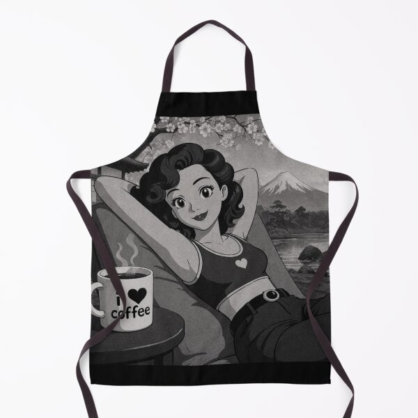 Item preview, Cute anime manga girl reclining with a cup of coffee designed and sold by Vintage Designs +.