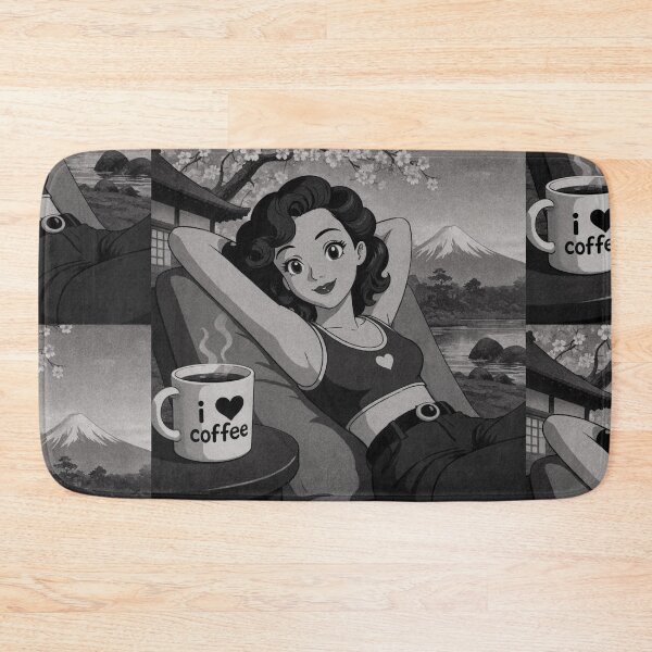 Item preview, Cute anime manga girl reclining with a cup of coffee designed and sold by Vintage Designs +.