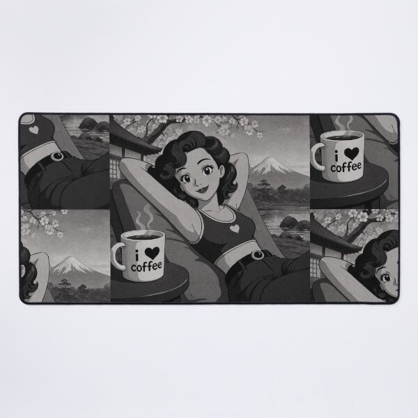 Item preview, Cute anime manga girl reclining with a cup of coffee designed and sold by Vintage Designs +.