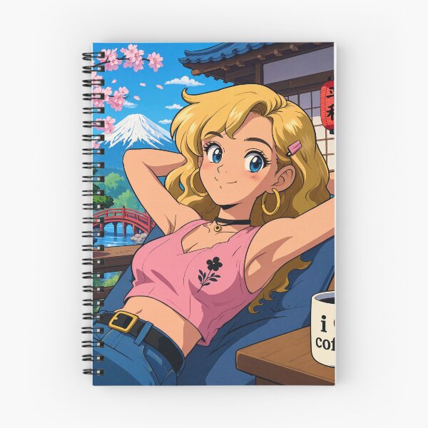 Item preview, Cute anime manga girl reclining with a cup of coffee designed and sold by Vintage Designs +.