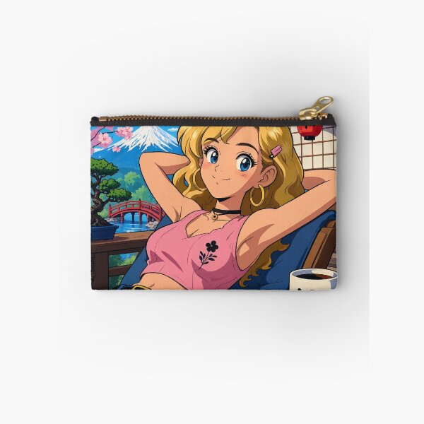 Item preview, Cute anime manga girl reclining with a cup of coffee designed and sold by Vintage Designs +.