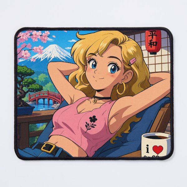 Item preview, Cute anime manga girl reclining with a cup of coffee designed and sold by Vintage Designs +.