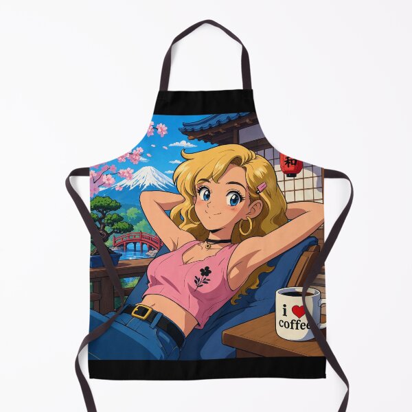 Item preview, Cute anime manga girl reclining with a cup of coffee designed and sold by Vintage Designs +.