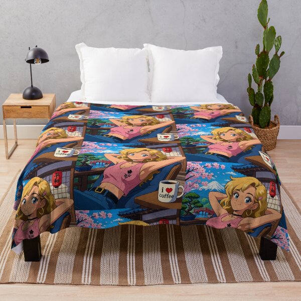Item preview, Cute anime manga girl reclining with a cup of coffee designed and sold by Vintage Designs +.