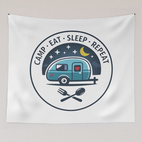 Item preview, Camp Eat Sleep Repeat Camper Van Sticker Camping Lover designed and sold by GabeMountainArt.