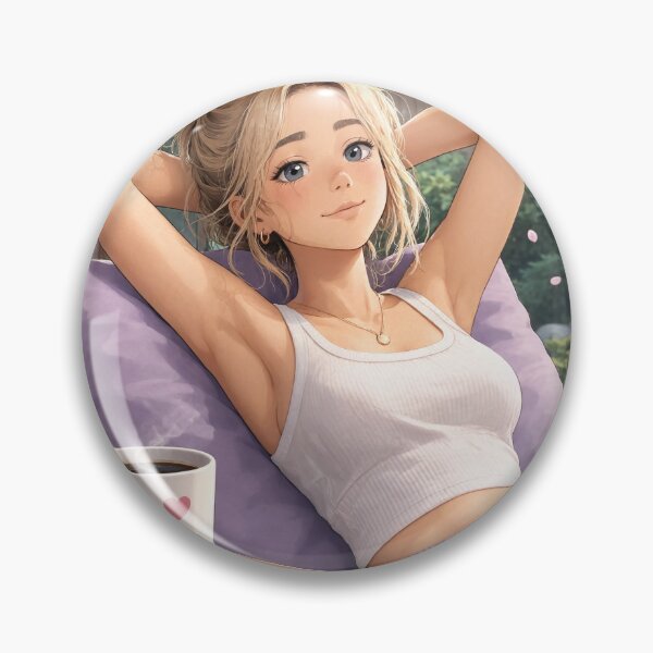 Item preview, Cute anime manga girl reclining with a cup of coffee designed and sold by Vintage Designs +.