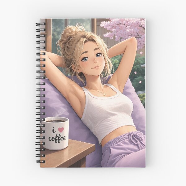 Item preview, Cute anime manga girl reclining with a cup of coffee designed and sold by Vintage Designs +.