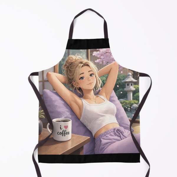 Item preview, Cute anime manga girl reclining with a cup of coffee designed and sold by Vintage Designs +.