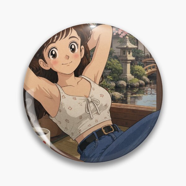 Item preview, Cute anime manga girl reclining with a cup of coffee designed and sold by Vintage Designs +.
