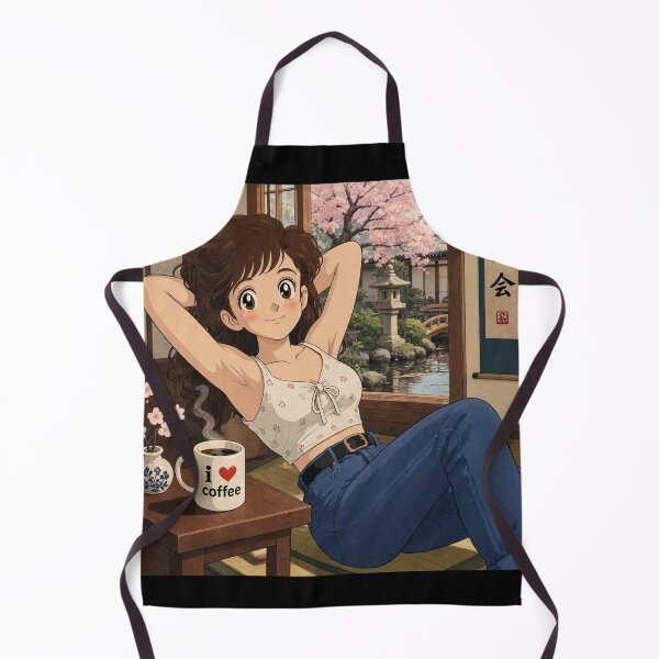 Item preview, Cute anime manga girl reclining with a cup of coffee designed and sold by Vintage Designs +.