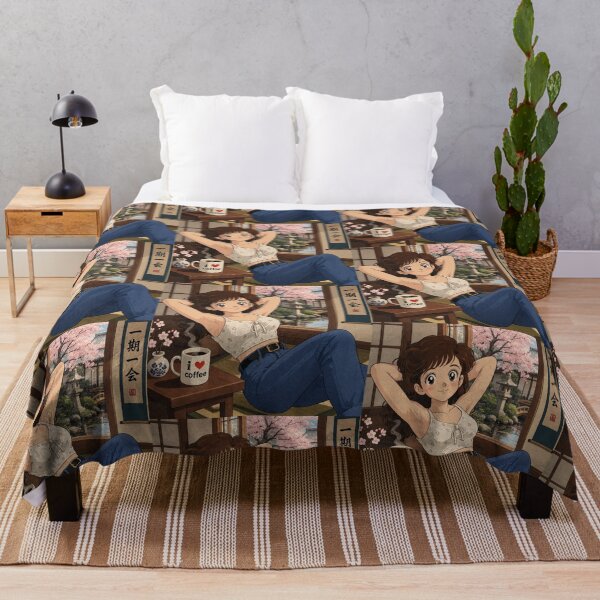 Item preview, Cute anime manga girl reclining with a cup of coffee designed and sold by Vintage Designs +.