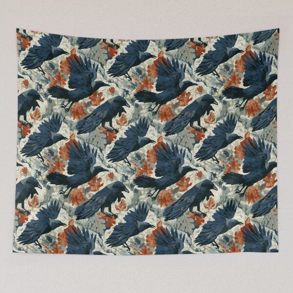 Item preview, Rustic Ravens & Autumn Oak Leaves Tapestry designed and sold by TJ Art and Camera.