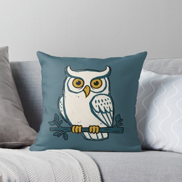 Item preview, Snowy Owl White Linocut Block Print Retro Bird designed and sold by KiwiRider.