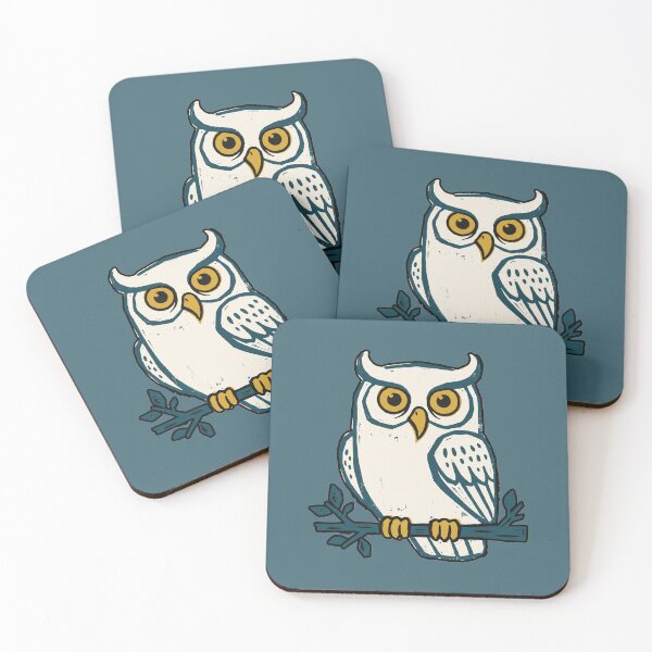 Item preview, Snowy Owl White Linocut Block Print Retro Bird designed and sold by KiwiRider.