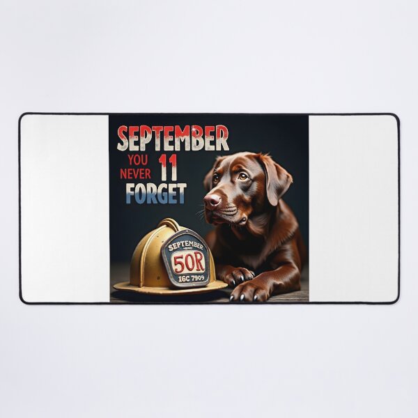 Item preview, SEPTEMBER 11 YOU NEVER FORGET CHOCOLATE LABRADOR FIREFIGHTER DOG ART designed and sold by PawsStudioAU.