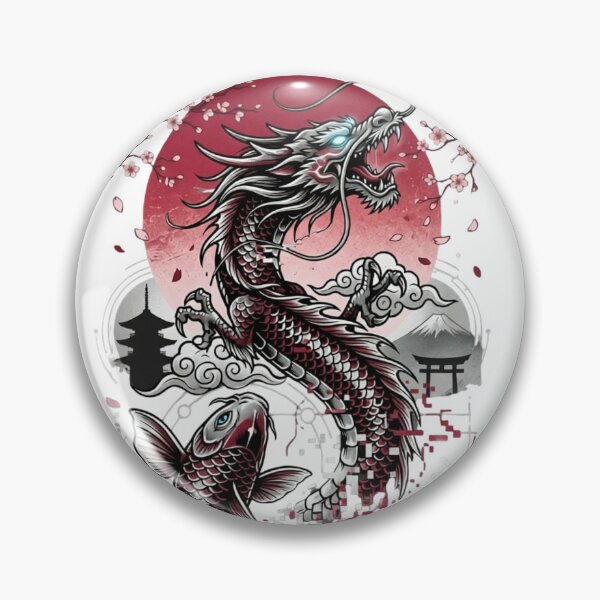 Aperçu de l'œuvre Poisson Koi Dragon Japonais – Tatouage Traditionnel Fuji Sakura Oni Pixels créée et vendue par Oni-Pixels.