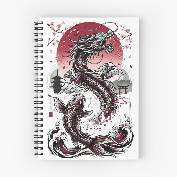 Item preview, Japanese Dragon Koi Fish – Fuji Sakura Traditional Tattoo Design Oni Pixels designed and sold by Oni-Pixels.