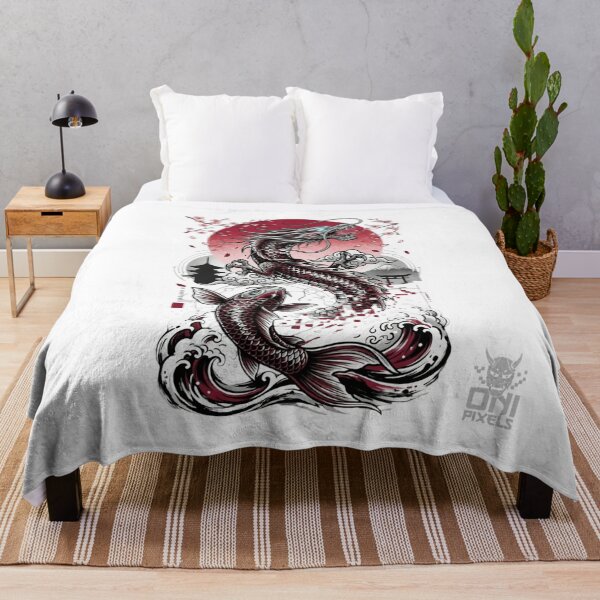Item preview, Japanese Dragon Koi Fish – Fuji Sakura Traditional Tattoo Design Oni Pixels designed and sold by Oni-Pixels.