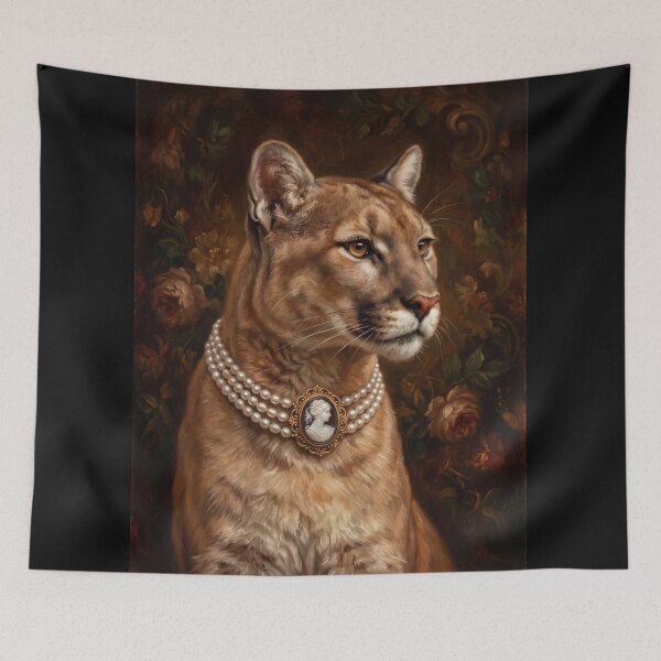Item preview, Royal Cougar with Cameo Brooch Oil Painting designed and sold by The Real Beast Art.