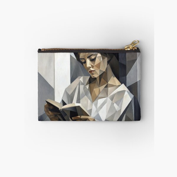 Artikelvorschau, Frau liest ein Buch in kubistischer Kunstform entworfen und verkauft von Maria Dryfhout.