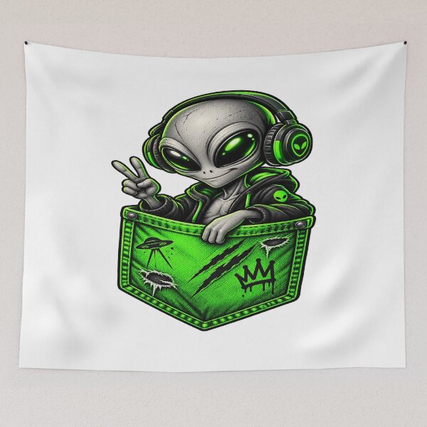 Item preview, Neon Alien Pocket Streetwear designed and sold by VYBORA Studio.