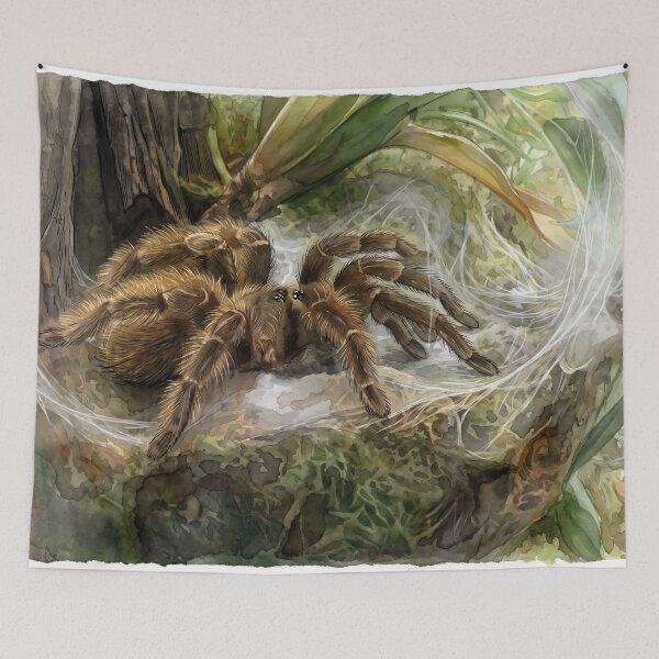 Item preview, Golden Tarantula in Silk Web — Tropical Watercolor Wildlife Art designed and sold by M.ALK.Watercolor.