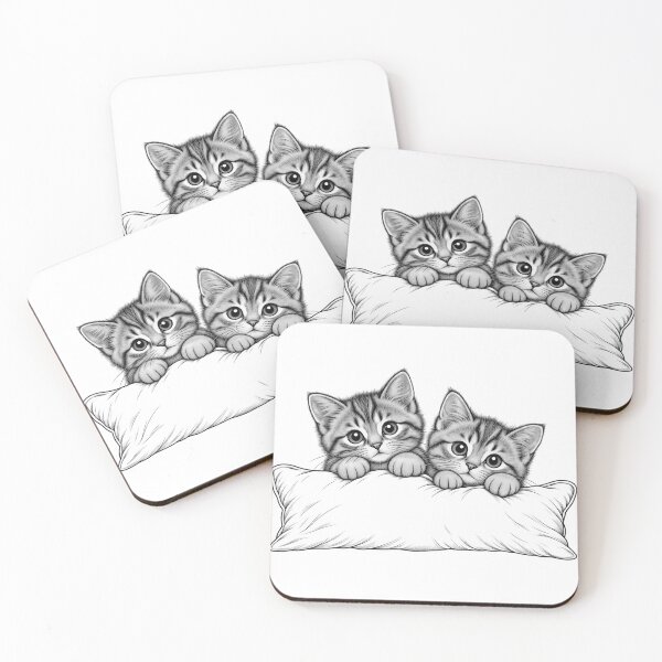 Item preview, ? Redbubble Listing — Two Cute Kittens on Pillow Line Art designed and sold by Tee Visions.