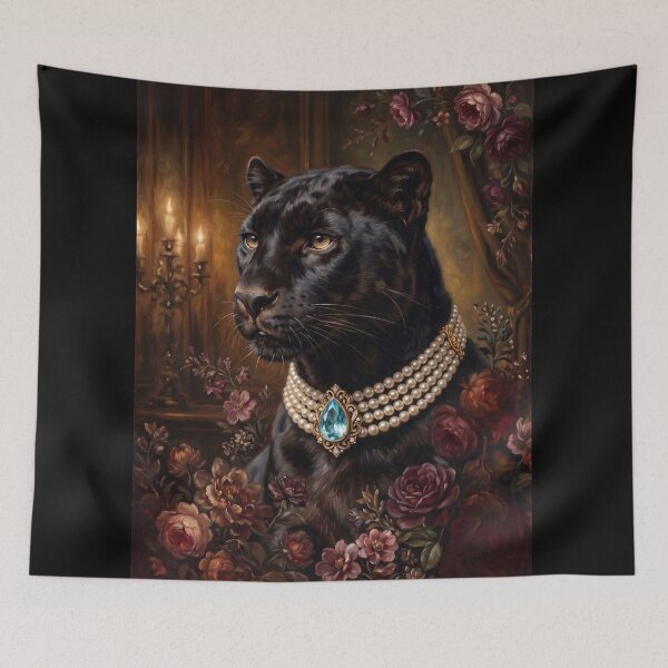 Item preview, Royal Black Panther in Pearl Necklace designed and sold by The Real Beast Art.